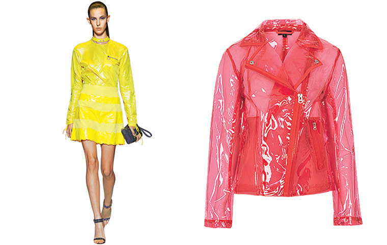 Catwalk Trends: Yellow plastic mac on female model and pink plastic mac
