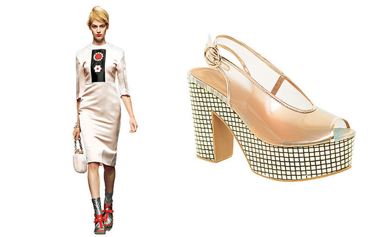 Catwalk Trends: Model wearing platform shoes and separate platform shoe