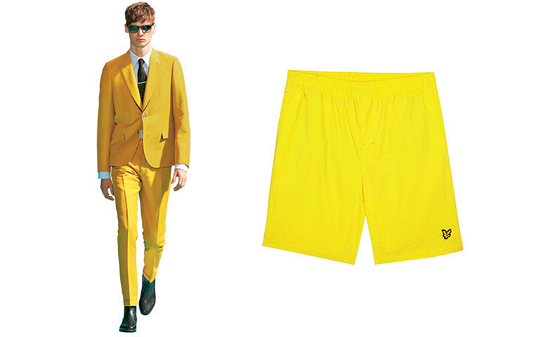 Catwalk Trends: Male model in yellow suit from Paul Smith catwalk and pair of yellow shorts