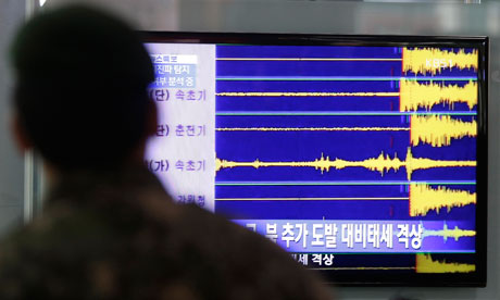 Seismic waves of North Korea's nuclear test are being monitored by a South Korean soldier in Seoul.