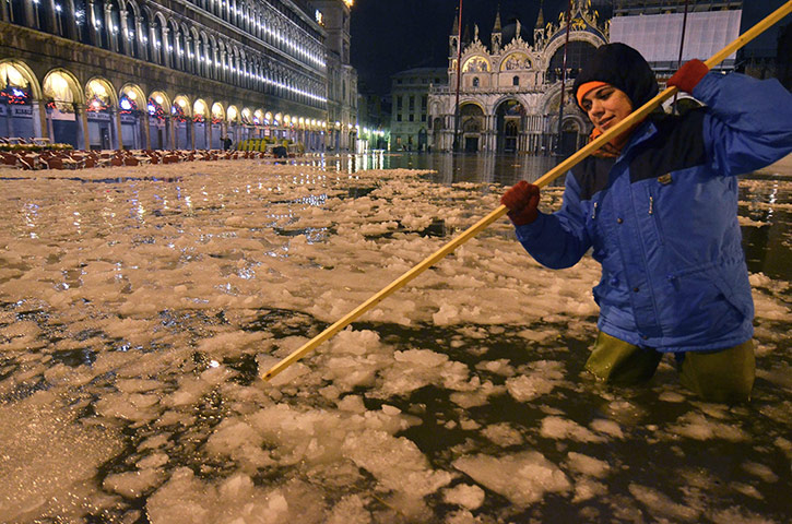 Venice in the snow: High Tide Water in Venice