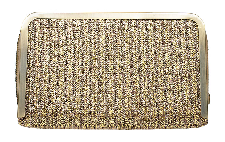 Accessories fashion: woven gold clutch bag