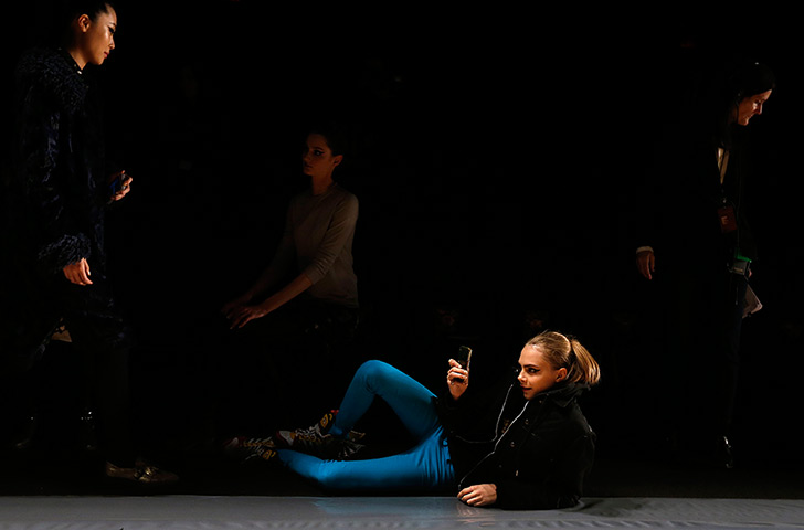 24 hours: New York, US: A model records a rehearsal