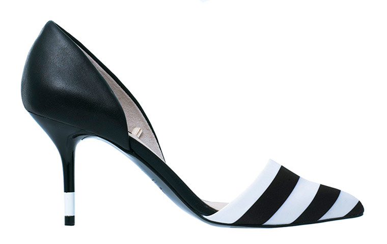 Accessories Monochrome: Black and white stripey kitten heeled shoe