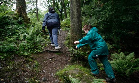 Teenager girls walking in woods