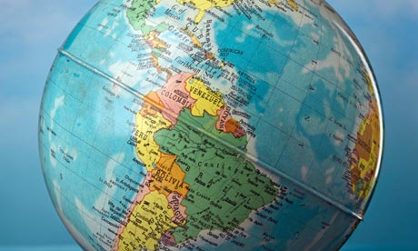 globe against cloudy sky.