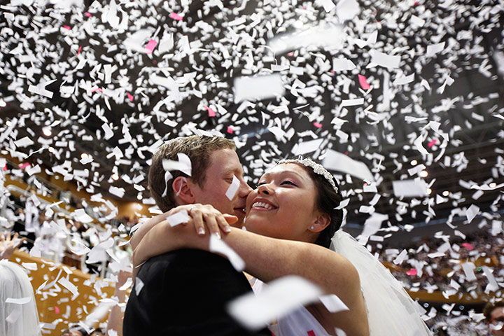 Mass wedding: A newlywed couple celebrate