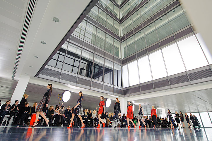 London Fashion Week: Models on the catwalk during the Preen show at Heron Tower