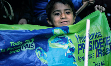 A child celebrates Rafael Correa's election victory