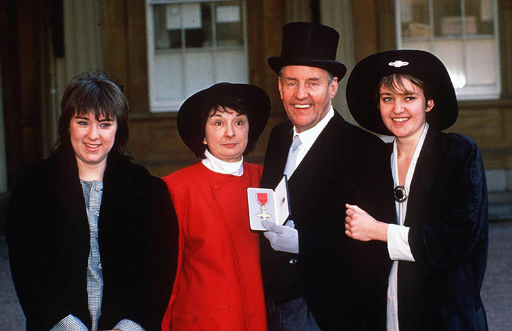 Richard Briers Obituary: Briers with his family after receiving his OBE in 1989