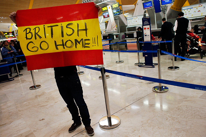 Iberia strike: Day one: Spanish flag saying British Go Home