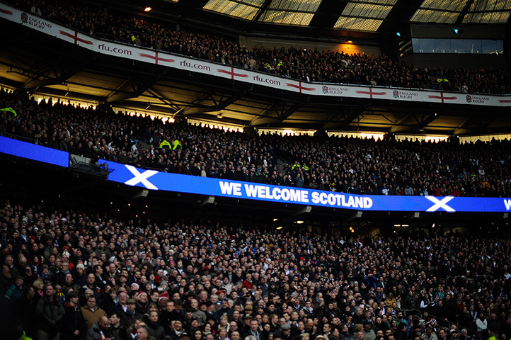England v Scotland: A packed Twickenham during the national anthems