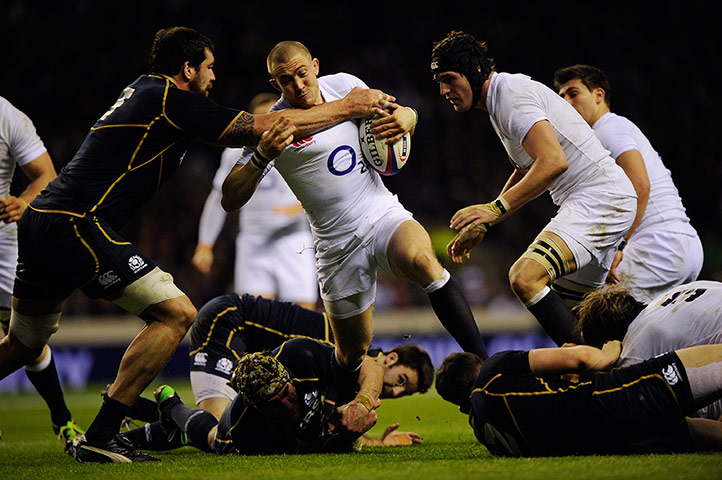 England v Scotland: Mike Brown takes on Jim Hamilton