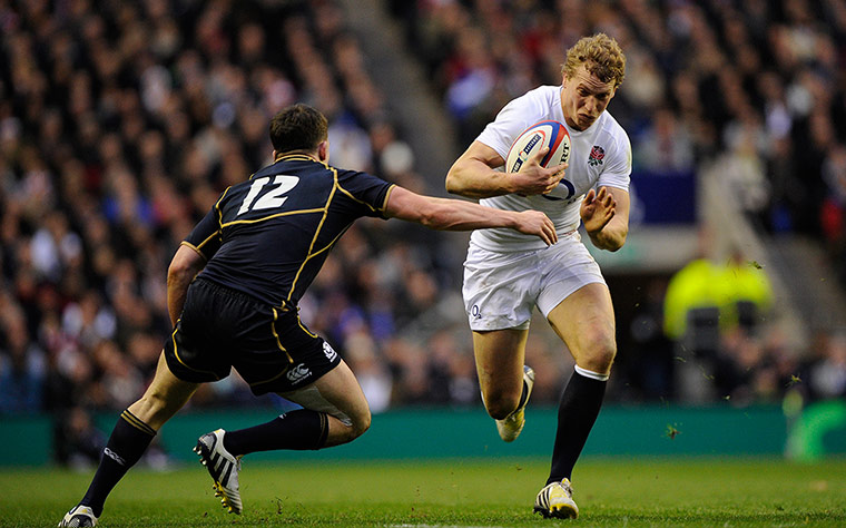 England v Scotland: Billy Twelvetrees bursts past Matt Scott
