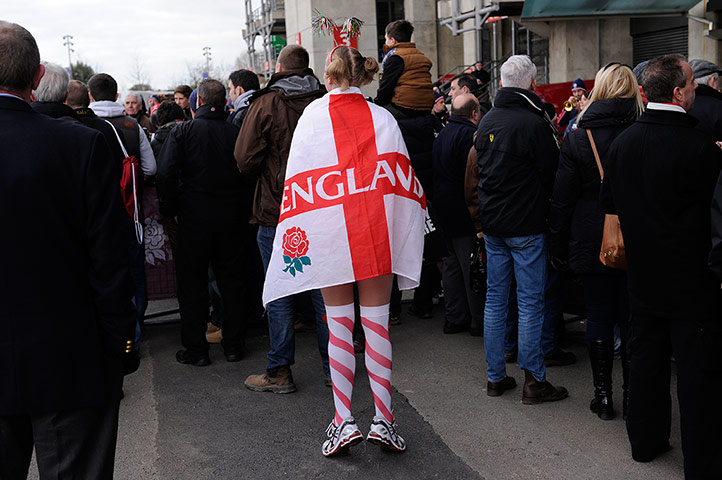 England v Scotland: An England fan strains to see the team arriving