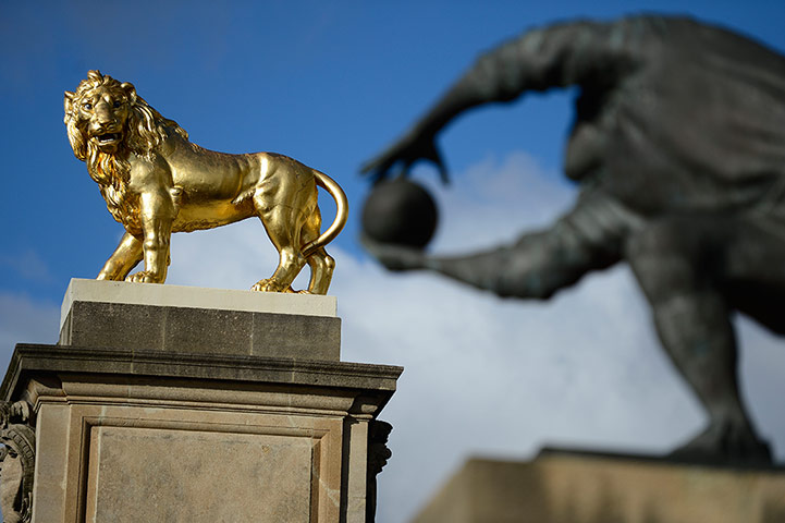 England v Scotland: The golden lion on top of the Twickenham west gate entrance 