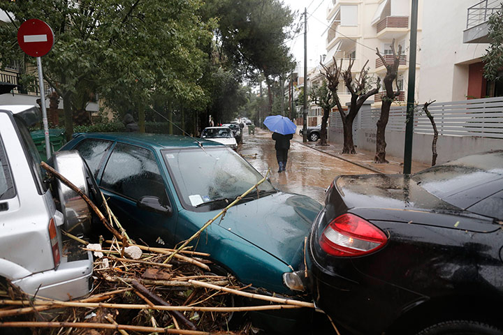 Athens flooding: Damaged cars