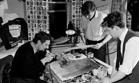Bob Godfrey, left, at work with Keith Learner, centre, and Trevor Bond in the mid-1950s