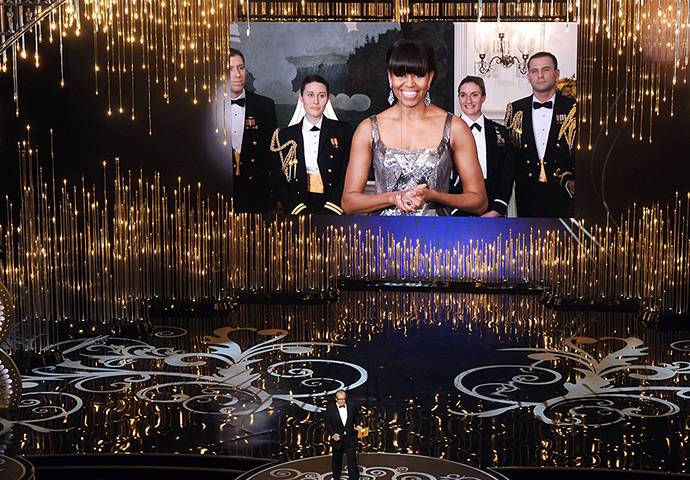 Oscar Ceremony 2013: Michelle Obama appears on the central control board