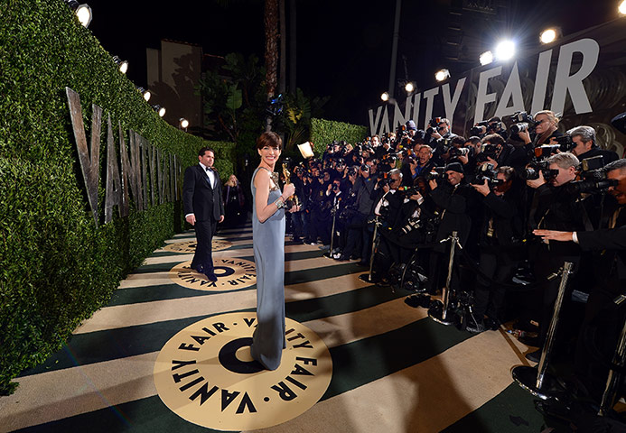 Oscars after party: Anne Hathaway arrives at the Vanity Fair Oscar party