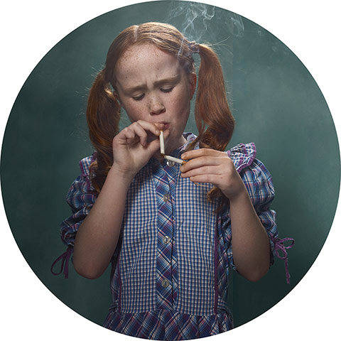 Big Pic - Smoking Kids: young girl with red hair and dress chain smoking