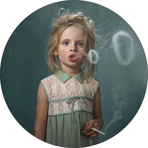 Big Pic - Smoking Kids: young white girl with blond hair blowing smoke rings