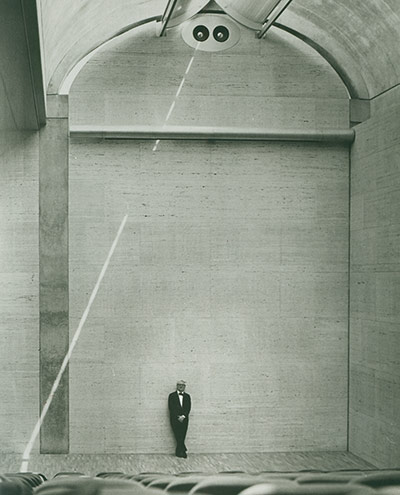 Louis Kahn: Louis Kahn at the auditorium of the Kimbell Art Museum