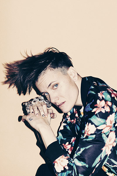 Casey Legler: Casey Legler in a Floral Bomber jacket