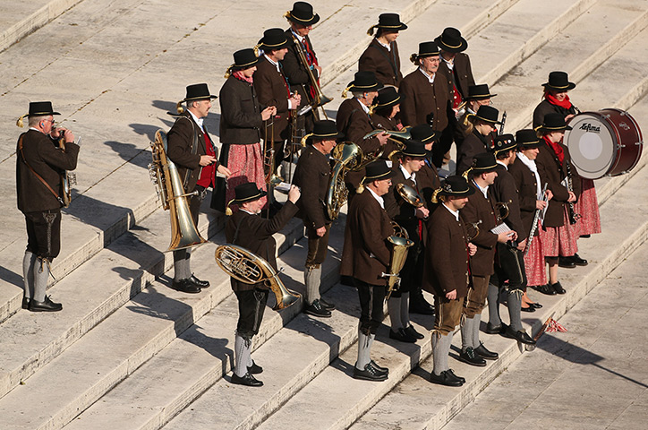 Pope Benedict XVI update: band in traditional costume prepare to play