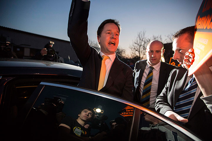 Sean Smith in Eastleigh: Nick Clegg leaves the Liberal party campaign HQ