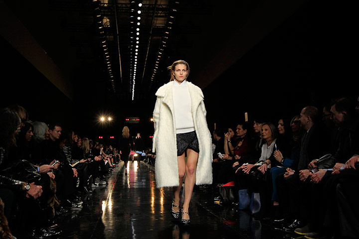 Paris fashion week 2013: A model presents a creation by French designer Guillaume Henry 