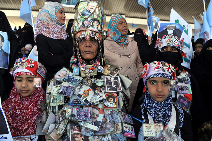 A lighter look: A supporter of Yemeni former president Saleh during a rally