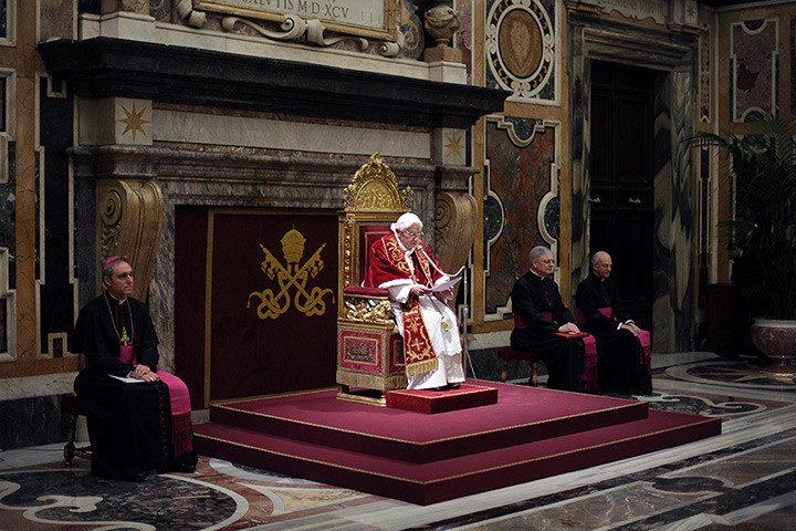 The Pope's last day: Pope Benedict XVI attends a meeting with his cardinals 