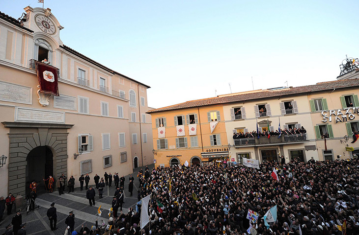 The Pope's last day: Pope Benedict XVI stands on a balcony of Castel Gandolfo