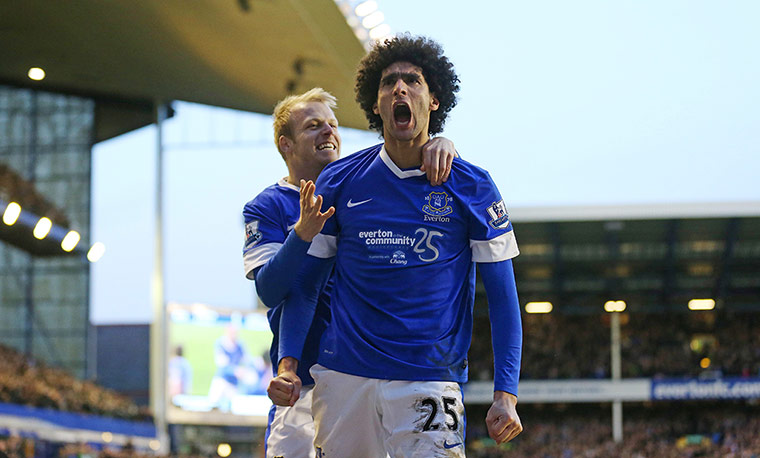 Saturday Roundup: Marouane Fellaini celebrates scoring the equaliser against Aston Villa