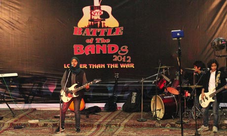 Members of Indian-controlled Kashmir's first all-girl rock band Pragaash