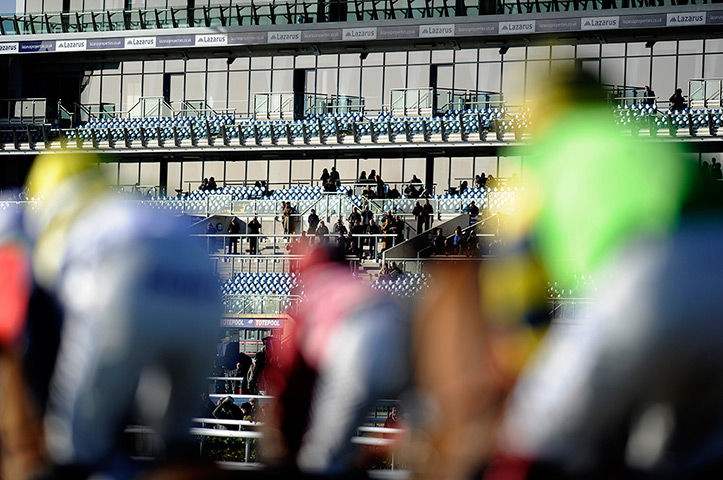 24 hours: Doncaster, England: A small crowd  at Doncaster racecourse 