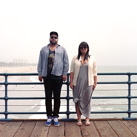 Big Picture - Hana Pesut: Couples clothes swapping hana pesut switcheroo woman wearing cream jacket and grey skirt man wearing black jeans and grey shirt