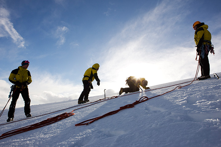 Mountain rescue: On exercise in the Cairngorms practising rescue techniques