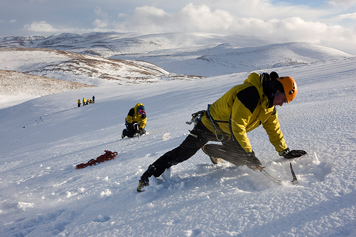 Mountain rescue: On exercise in the Cairngorms practising rescue techniques