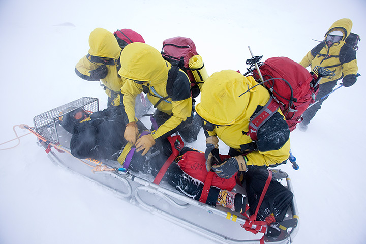 Mountain rescue: On exercise in the Cairngorms practising rescue techniques