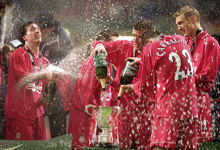 Jamie Carragher's career: Liverpool celebrate