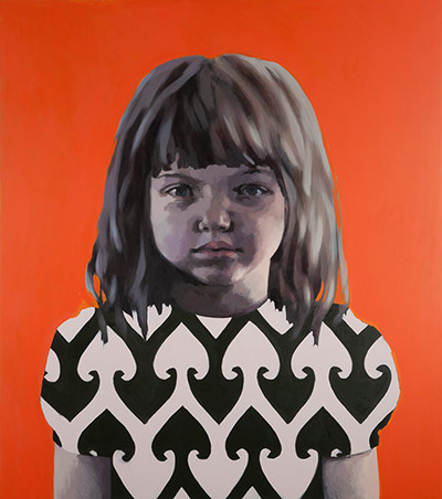 Claerwen James: Girl in Black and White against Orange 2012