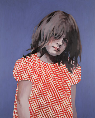 Claerwen James: Girl in Red and White against Blue 2012