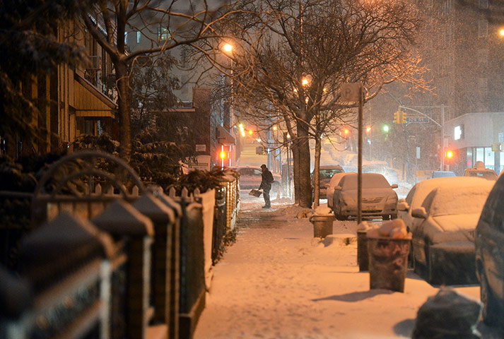 US snow: A New York sidewalk is seen covered in snow