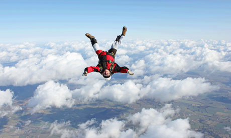 Skydiver falls head-down