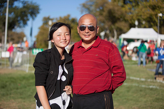 Adelaide Festival Day 1: Jade Chi, 13, with her father Zhi Dong from Guangxi province, China