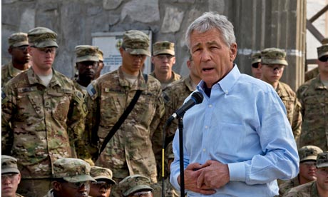 Chuck Hagel speaking to US forces