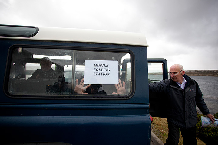 Falkland Islands: A mobile polling station is prepared in Stanley