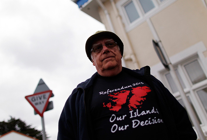 Falkland Islands: Terry Spruce wears a referendum T-shirt